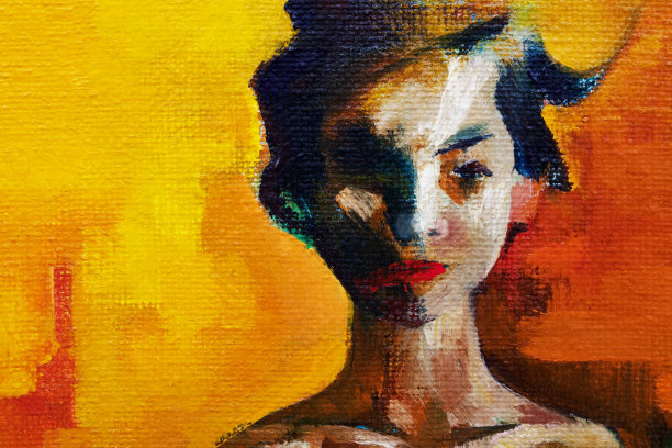 时尚的插画艺术原创作品我的油画在画布上阳光明媚的夏天和谐的肖像一个女孩有长长的黑发在印象派风格图片下载