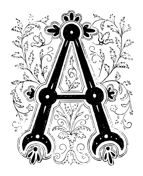 中世纪的首字母A -复古雕刻插图孤立的白色背景图片下载