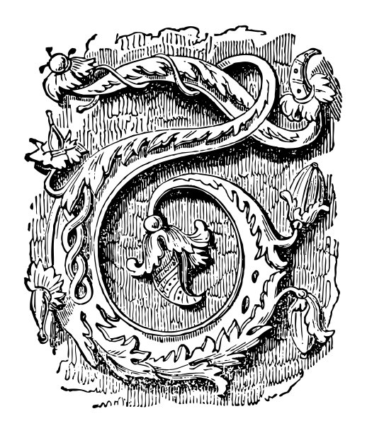 中世纪的首字母T -复古雕刻插图孤立的白色背景图片下载