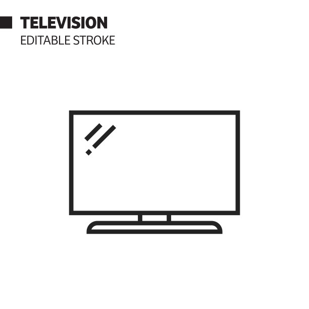 电视线图标，轮廓矢量符号插图。完美像素，可编辑的描边。图片下载