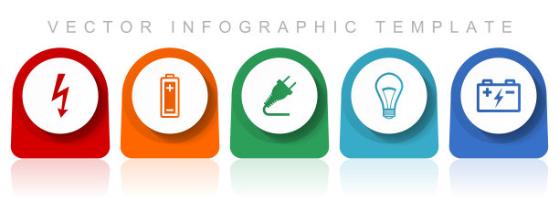 电源和能源图标集，平面设计各种彩色图标，如螺栓，电池，插头和灯泡的网页设计和移动应用程序，信息图矢量模板在eps 10图片下载