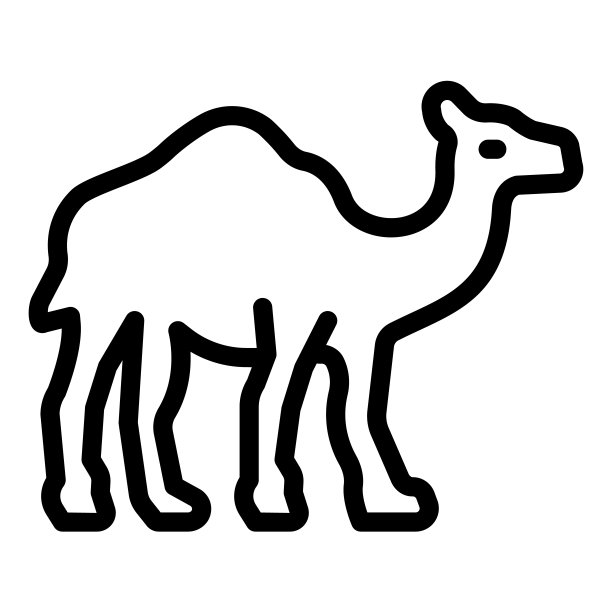 骆驼线图标，世界野生动物概念，白色背景上的骆驼矢量标志，骆驼轮廓风格的移动概念网页设计。矢量图形。图片下载