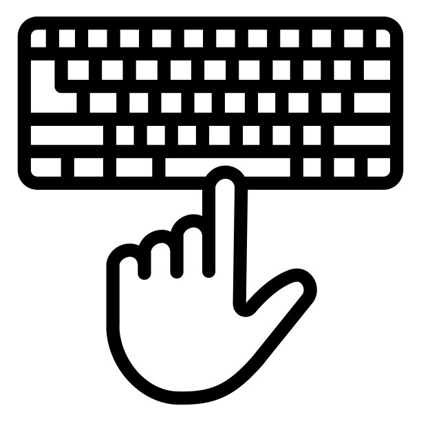 键盘和手线图标，pcrepair概念，白色背景上的键盘矢量标志，键盘和手轮廓风格移动概念网页设计。矢量图形。图片下载