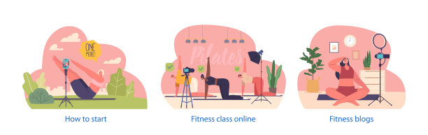 孤立的元素与人物进行普拉提和健身视频博客，分享有效的锻炼，有用的提示图片下载