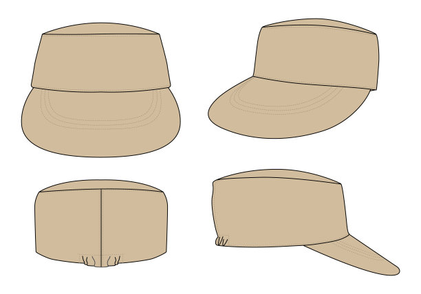 卡其军事学员帽与弹性适合弹性封闭模板在白色背景图片下载