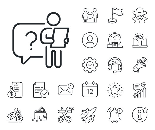 搜索员工线路图标。面试候选人签名。工薪族，性别平等，警铃响。向量图片下载