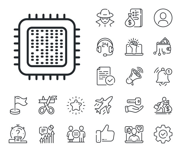 Cpu处理器线图标。计算机元件标志。工薪族，性别平等，警铃响。向量图片下载