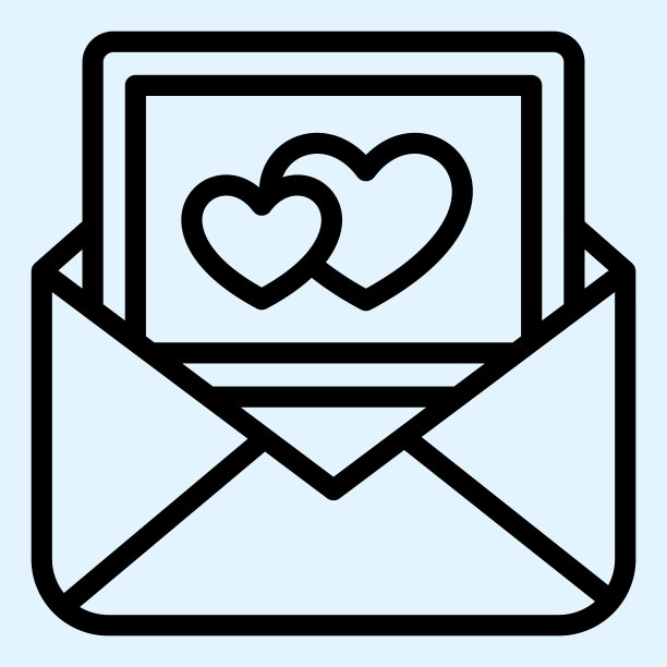 浪漫的邀请线图标。打开信封，里面有信和爱心。婚礼资产矢量设计概念，白色上的轮廓风格象形图的使用和应用程序。图片下载