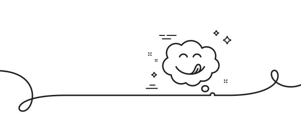 美味的微笑线图标。带舌头的表情符号。喜剧演讲泡沫。带旋度的连续线。向量图片下载