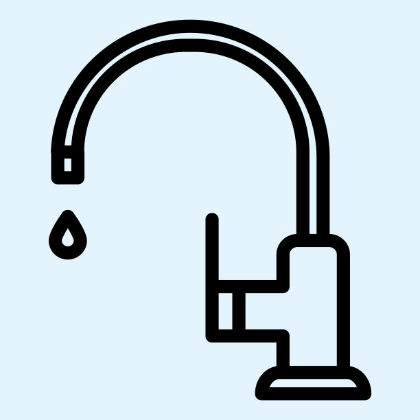 水龙头线图标。水槽，弯管水龙头有水滴。家庭风格的厨房矢量设计概念，轮廓风格的象形文字在白色的使用和应用程序。图片下载