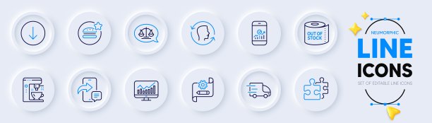 向下滚动，智能手机统计和卫生纸线图标的web应用程序。象形图标。向量图片下载