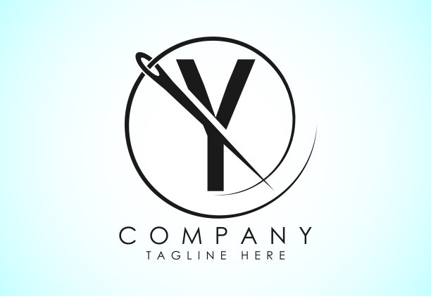 英文字母Y与缝纫针和线的图标。剪裁标志设计理念。图片下载