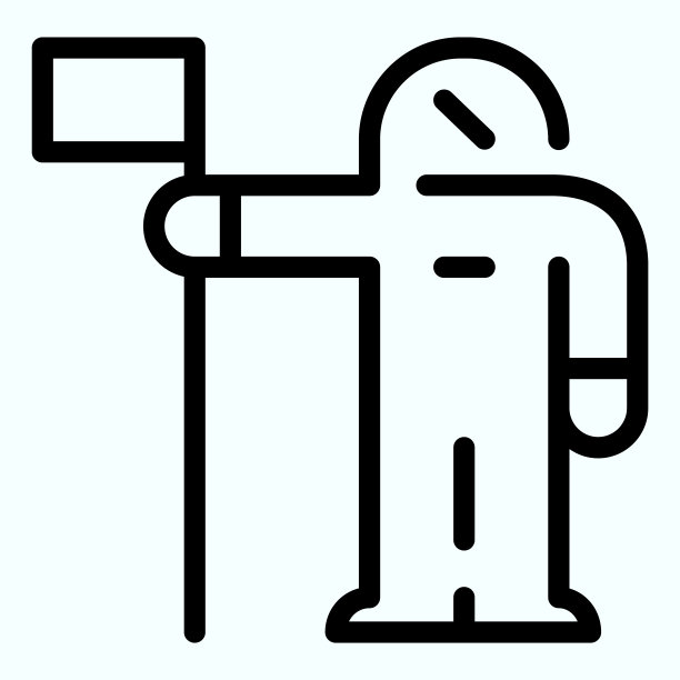 宇航员殖民线图标。穿着宇航服，带着国旗的宇航员。空间探索的设计理念，轮廓风格的象形文字在白色的使用和应用程序。图片下载