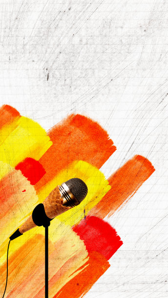 创意设计，在华夫冰淇淋筒麦克风在浅色背景与彩色元素。当代艺术拼贴图片下载