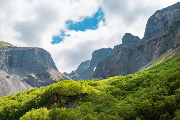 蓝天白云下的山景图片下载