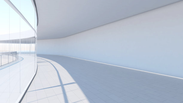 巨大的白色大厅，外部照明，大型内部建筑白色开放空间，3d渲染图片下载