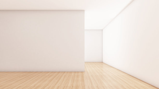 白墙上的木地板，白色的房间空间，3d渲染图片下载