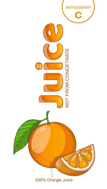 橙汁包装设计与手绘橙色隔离在白色背景。素食，有机食品。矢量插图。图片下载