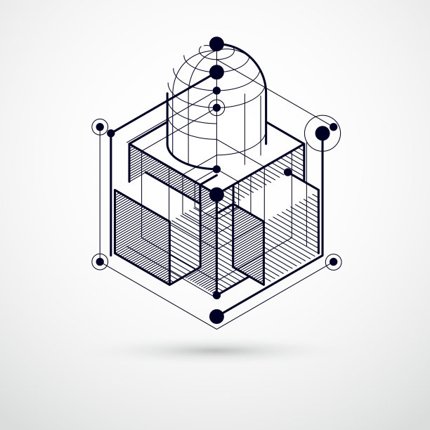 抽象的矢量构成与简单的几何图形，符号，艺术黑白背景。用于平面设计和网页设计的技术方案、抽象工程草案。图片下载