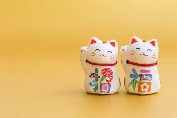 Maneki-neko新年材料。邀请信件。图片下载