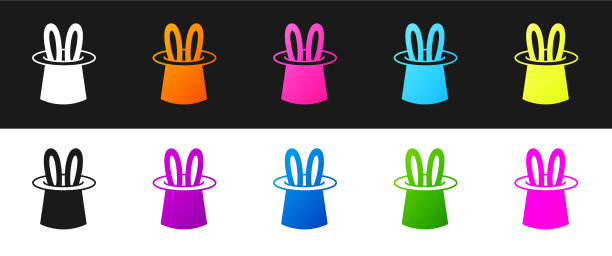 设置魔术师的帽子和兔子耳朵图标隔离上图片下载