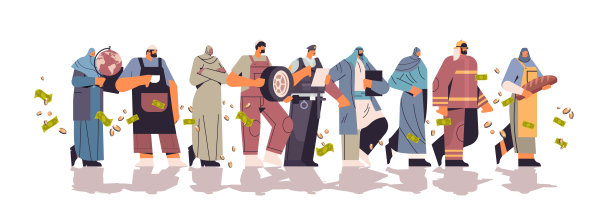 经济概念崩溃阿拉伯人的不同职业站在一起世界金融危机破产图片下载