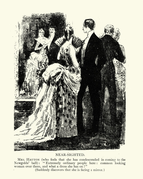 老式卡通，舞会上近视眼的势利小人，19世纪维多利亚时代的幽默图片下载