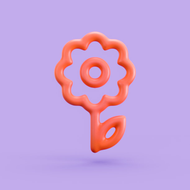 自然图标，单色花三维图标，单色橙色轮廓三维符号，三维渲染图片下载