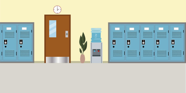 学校走廊的矢量漫画图片下载