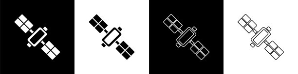 设置卫星图标隔离在黑色和白色背景。向量图片下载