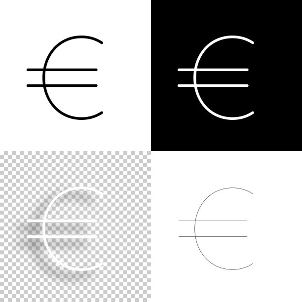 欧元符号。图标设计。空白，白色和黑色背景-线图标图片下载