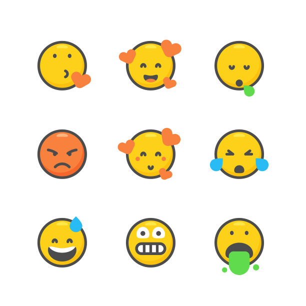 Emoticons集合平面设计轮廓线图片下载