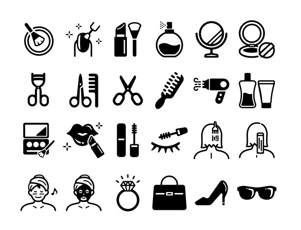 女人的美丽，化妆品矢量图标插图集图片下载