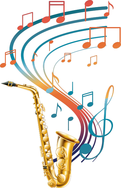 在萨克斯风的吹奏下，音乐的音符变得五彩缤纷图片下载