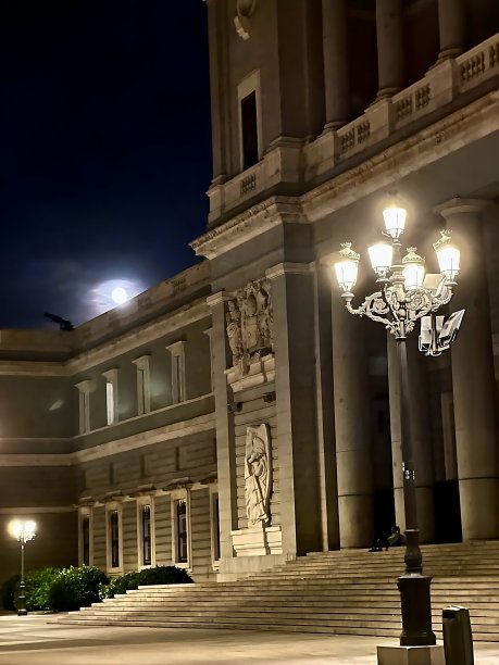 马德里的阿尔穆德纳大教堂和满月图片下载