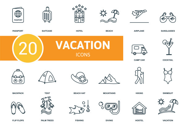 度假图标集合的简单元素图片下载