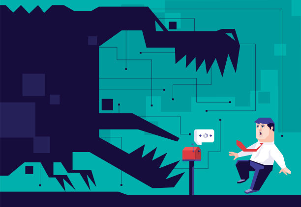 商人震惊的发现邮箱旁有恐龙的影子图片下载