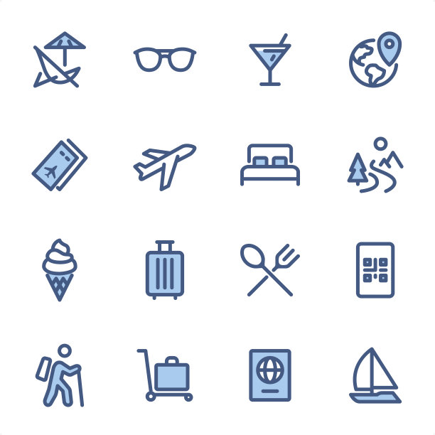 旅行和度假-像素完美的蓝色线图标图片下载