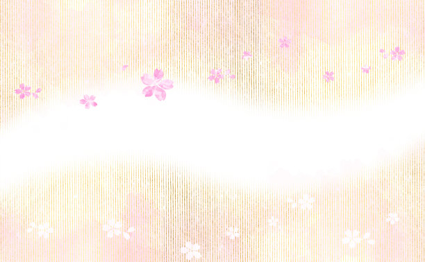 樱花和花瓣(粉色水彩背景和金色曲线)图片下载