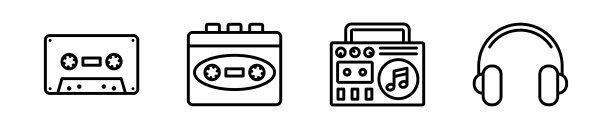 一套声音图标。介绍了音频播放器，录音机，耳机，磁带。图片下载