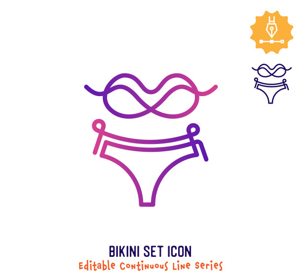 比基尼连续线可编辑图标图片下载