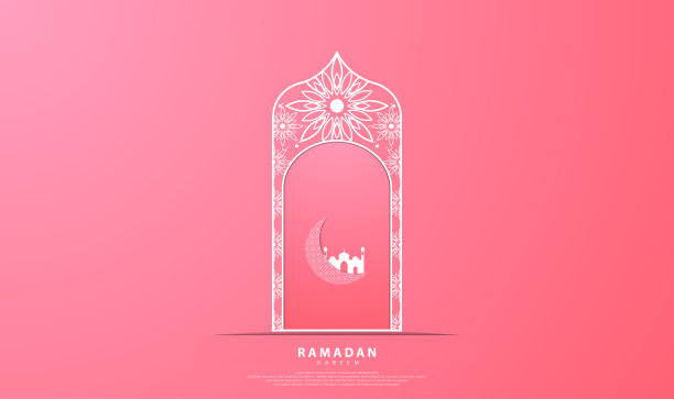 以斋月为主题的剪纸风格设计，有星星、清真寺、建筑和清真寺的影子等元素，适合斋月的背景、海报、横幅、凭证、卡片、模板图片下载