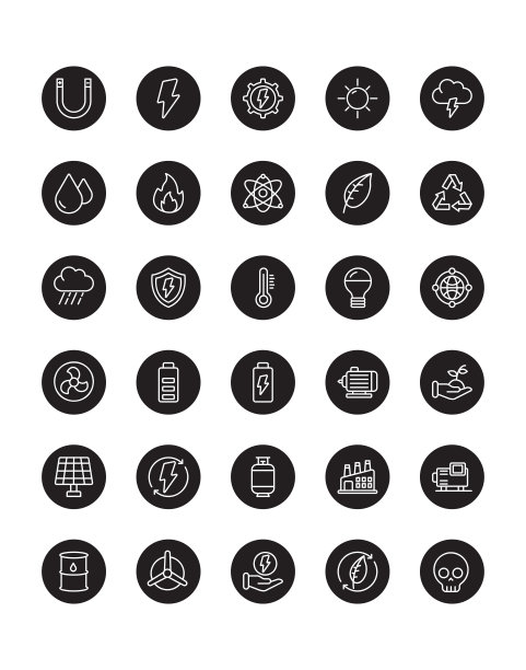 能源图标设置30孤立在白色背景图片下载