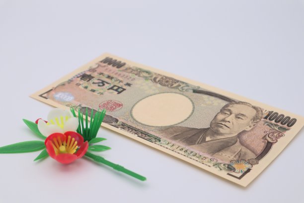 装饰花和10000日元钞票图片下载