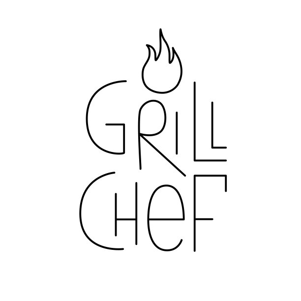 烤架厨师手写字母招牌大纲。图片下载