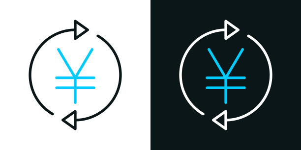 兑换和转移日元。黑色或白色背景上的双色线图标-可编辑的笔画图片下载