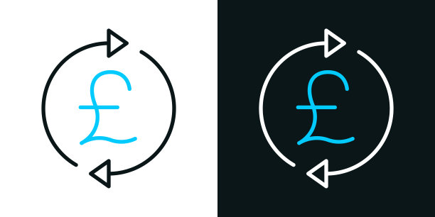 兑换和转移英镑。黑色或白色背景上的双色线图标-可编辑的笔画图片下载