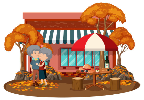 白底公园里的一对老夫妇图片下载