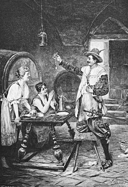 酒窖里很有趣，男人在和两个女人调情图片下载