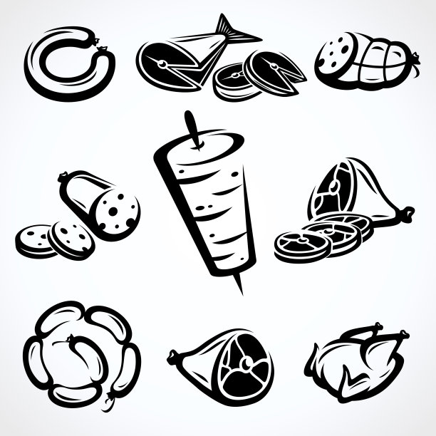 肉类食品。收藏图标肉。向量图片下载